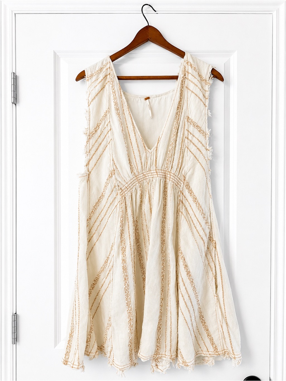 Free People Cactus Flower Mini Dress Boho Embroidered Mini Dress Cream Large